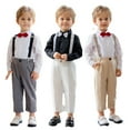 thumbnail image 1 of KYAIGUO 1-11T Boys Formal Suits Set Toddler 4PCS Gentleman Outfit Dress Shirt with Bowtie Trousers with Suspenders Spring Summer Formal Dresswear for Baby Kids, 1 of 9