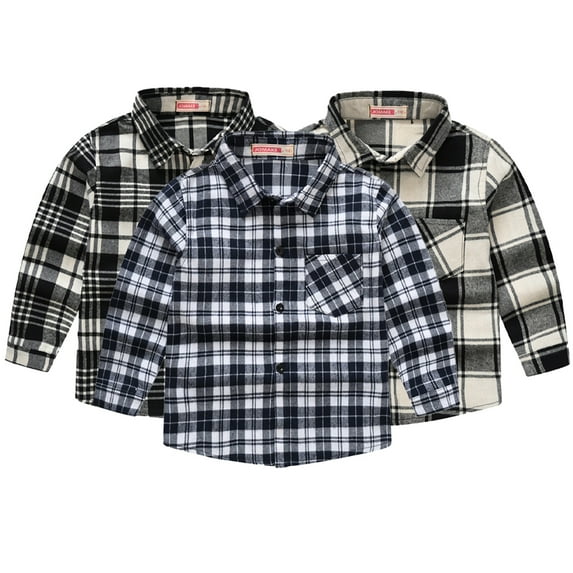 KYAIGUO 1-12T Boys Casual Plaid Shirts for Kids Toddler,Baby Spring Long Sleeve Cotton Shirts Button down Woven Shirt Tops