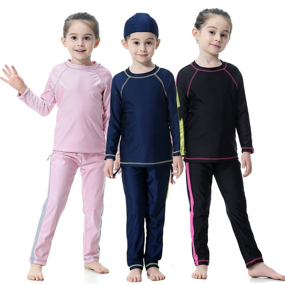 KYAIGUO 1-14T Kids Toddler Girls Rash Guard Swimsuits Set 3 Piece Long Sleeve Rash Guard Swimwear with Hat Baby UPF50+ Sun Protection Beach Bathing Suit