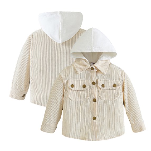 KYAIGUO 1-5T Toddler Baby Boys Spring Corduroy Jacket Long Sleeve Button down Casual Coat with Hoodie Fall Lapel Cardigan Tops Outwear
