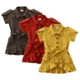 thumbnail image 1 of KYAIGUO 1-6 Years Girls Summer Lapel Short Sleeve Dresses Solid Color Ruffle Shirt Dress Dress up Princess Dress for Baby Toddler, 1 of 11