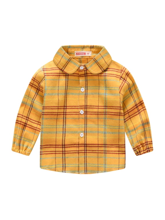 1-6Y Baby Toddler Boys Spring Plaid Shirt Casual Long Sleeve Cotton Shirts Button down Lapel Woven Dress Shirt