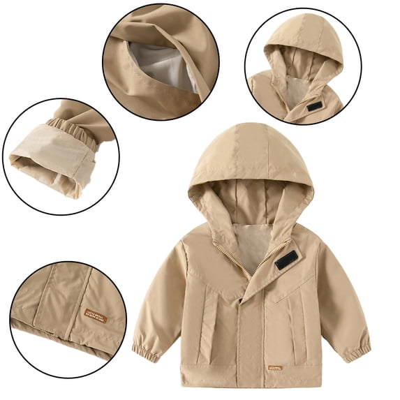 KYAIGUO 1-7T Toddlers Baby Solid Color Windbreaker Jacket for Boys Spring Casual Hooded Coat Outerwear Kids Fall Outdoor Lightweight Raincoat with Zippers