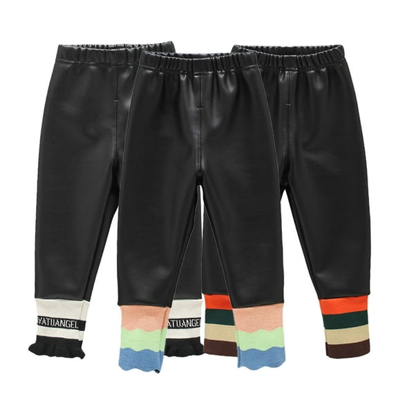 KYAIGUO 1-7Y Girl Winter Thick Faux Leather Leggings for Toddler Kids Fleece Lined Legging Tight Warm Thick Trousers