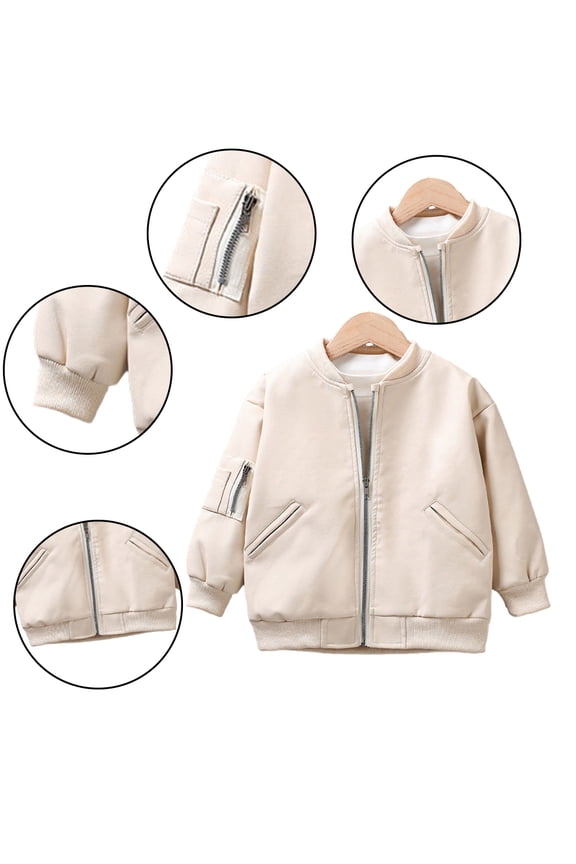 1-9 Years Baby Boys Girls Spring Leather Jackets Outwears Motorcycle Faux Biker Coats with Oblique Zipper for Kids Toddler