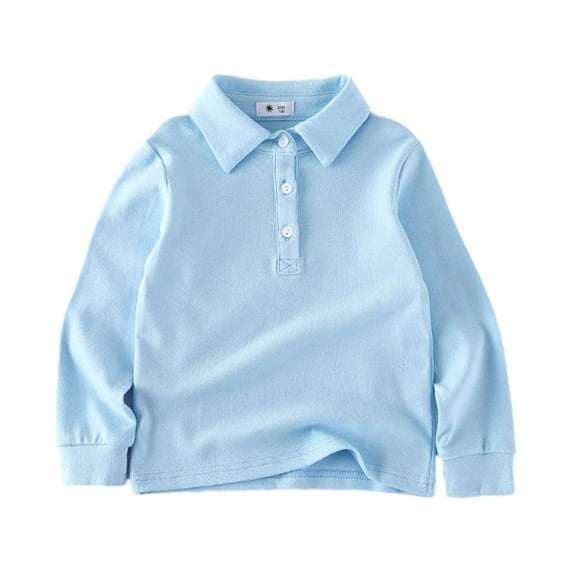 KYAIGUO 1-9Y Toddler Kids Collar Tee Shirt Button Tops Bottom Long Sleeve Solid Blouse for Daily