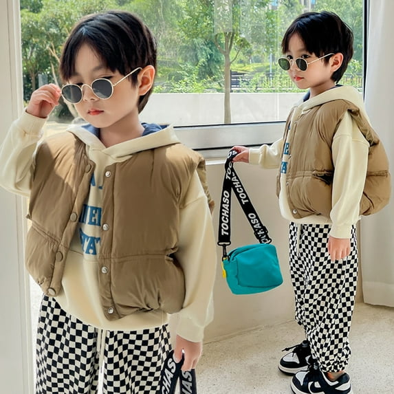 KYAIGUO Toddler Boys Sleeveless Vest Jacket Lightweight Solid Color Cute Autumn Winter Jacket Soft Sleeveless Jacket Suitable for 9M-9 Years Old