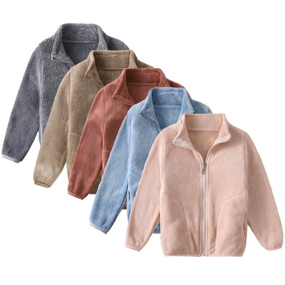 KYAIGUO 2-10T Baby Boys Girls Winter Warm Jackets Autumn Zip Plush Casual Jackets for Toddler Kids Thickened Fleece Cardigan Outerwear