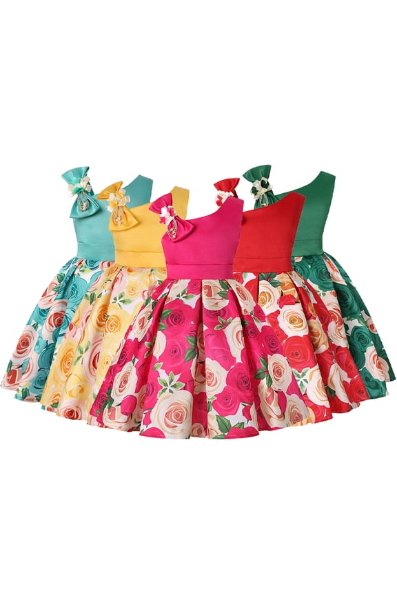 2-10T Flower Girls Floral Dresses Toddler Kids Pageant Rose Dress Ruffles Flower Dress Baby Ball Gown Party Formal Dresses