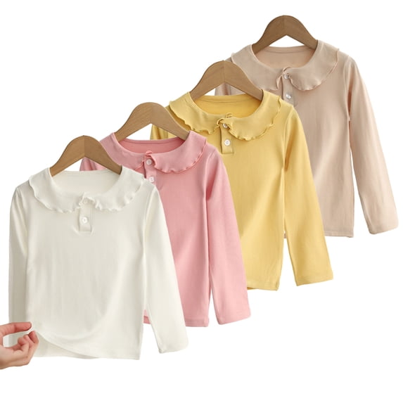 KYAIGUO 2-12T Baby Girls Doll Collar T-Shirt for Kids Toddler Spring Fall Cute Long Sleeve Tops Pure Cotton Blouse