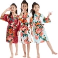 thumbnail image 1 of KYAIGUO 2-14T Flower Girls Silk Kimono Robe Floral Wedding Bridesmaid Bathrobes Satin Dressing Gown Nightgown for Kids Toddler, 1 of 10