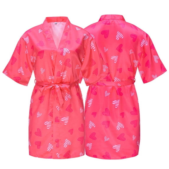 KYAIGUO 2-14T Kids Baby Girls Satin Robes Toddler Spring Silk Short Kimono Bathrobe Summer Floral Nightgown Loungewear Soft Lightweight Baby Party SPA Sleepwear