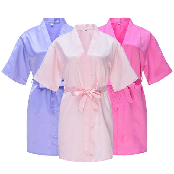KYAIGUO 2-14T Kids Girls Satin Robes Toddler Spring Silky Solid Color Short Kimono Bathrobe Summer Wedding Birthday Lightweight Nightgown Baby Loungewear Party Spa Sleepwear
