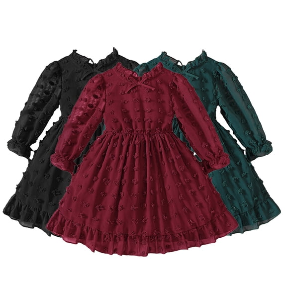 KYAIGUO 2-7T Little Girls Spring Autumn Dress Baby Lace Bowknot Dress Solid Color Casual Dress Long Sleeve Party Princess Dress for Toddler Kids