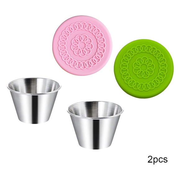 KYAIGUO 2 PCS Condiment Cups 2.4x1.6 Inch Stainless Steel Sauce Cups with Silicone Lid Easy to Clean Sauce Cups for Bbq Party, Home ,Restaurant