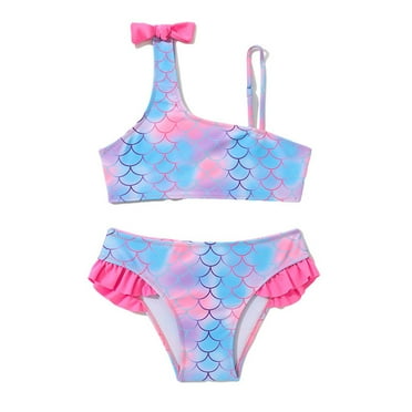 KYAIGUO 2 Piece One Shoulder Swimsuits for Girls Comfortable Bikini Set, Kids Halter Bathing Suits Summer Swimwear for Girls