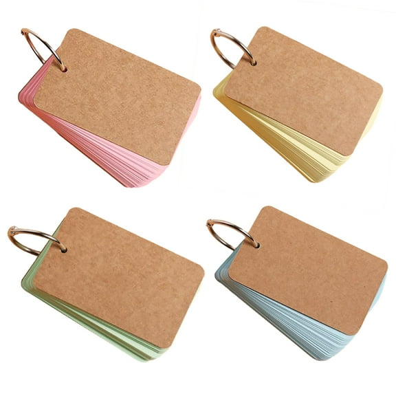 KYAIGUO 200 PCS Index Cards Flash Cards with Rings Punched Index Cards Flashcards 4 Kinds Color Note Cards