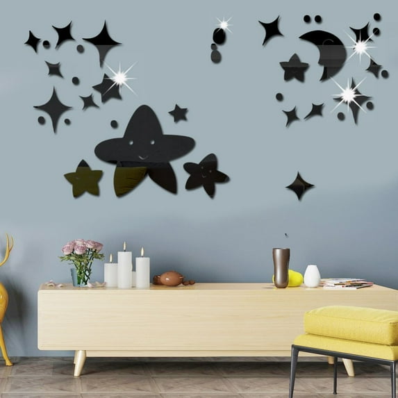 KYAIGUO 21PCS Acrylic Mirror Bright Moon Wall Stickers Self Adhesive Mirror Wall Decor Removable Mirror Decor Unbreakable and Reflective for Living Room, Bedroom, Bathroom, Door