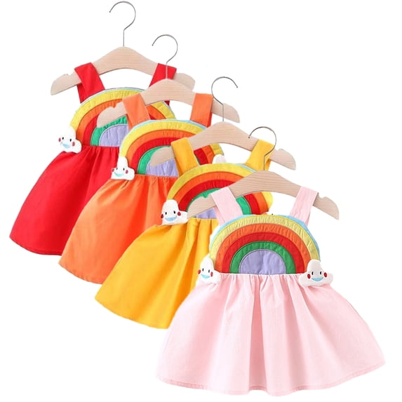KYAIGUO 2PCS Baby Girls Rainbow Dresses with Matching Hat Infant Sleeveless Halter Princess Dress Beach Tutu Sundress Skirt for 6M-3T