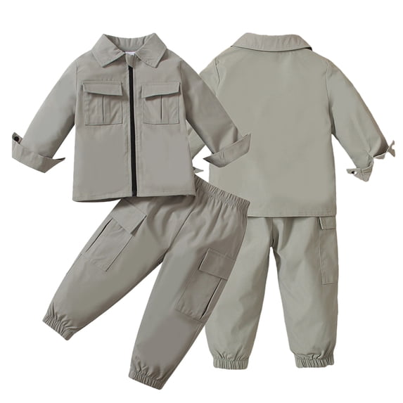 KYAIGUO 2PCS Baby Infant Boys Spring Fall Cargo Clothes Set Solid Color Lapel Jacket Coat Pull on Slim Cargo Pants for 6M-3T