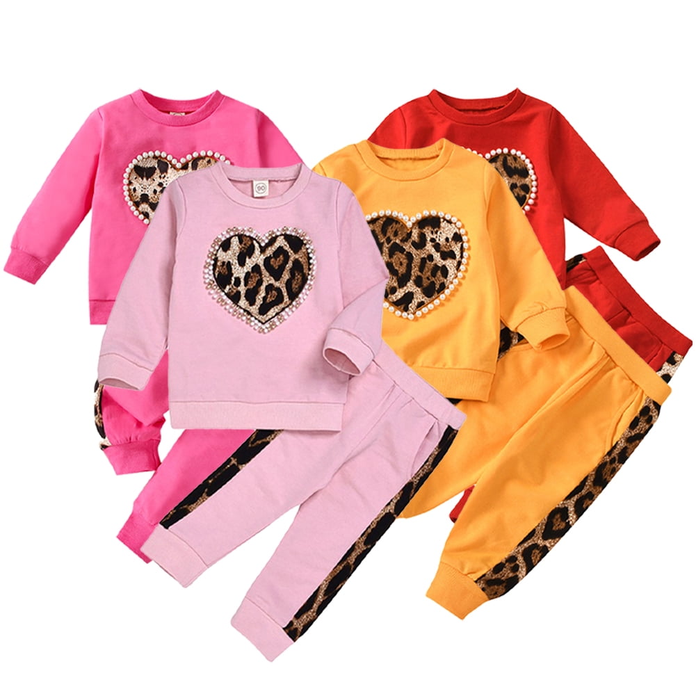 KYAIGUO 2PCS Baby Toddler Leopard Sweatshirt Top and Pants for Girls