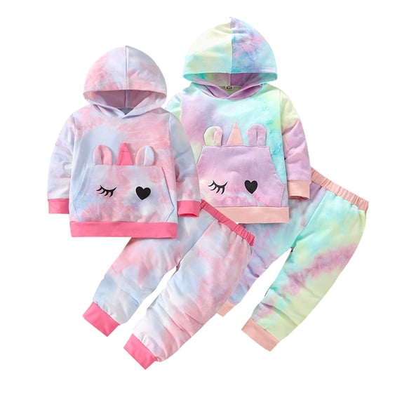 KYAIGUO 2PCS Girls Boys Fall-Winter Sweatshirt Outfits Cotton Long-Sleeved Hoodie Sweatpants Two-Piece Suit Sets for Infant Baby 3-24 Months