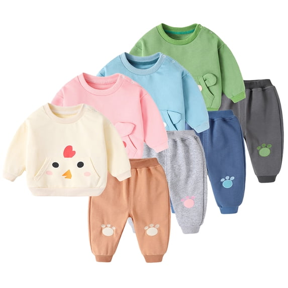 KYAIGUO 2PCS Infants Baby Cartoon Pullover Sweatshirt Sweat Pants Outfit for Boys Girl Crewneck Elastic Sweatsuit Casual Pants Spring Fall Set 2-24 Months