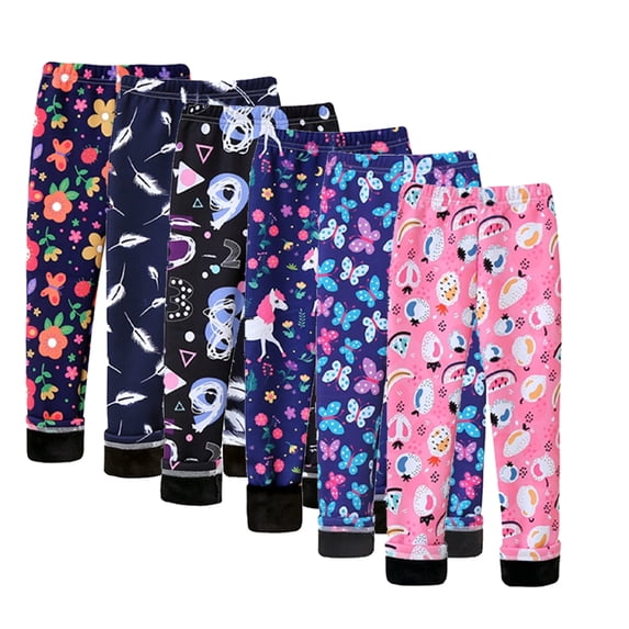 KYAIGUO 2PCS Kids Toddler Girls Spring Fall Leggings Baby Warm Fleece Leggings Floral Prints Stretch Pants Footless Stretch Bottoms Soft Breathable Leggings Trousers for 3-10Y