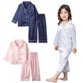 thumbnail image 1 of KYAIGUO 2PCS Little & Big Girls Boys Pajama Set Baby Kids Summer Solid Colours Satin Silky Long Sleeve & Pants Sleepwear Outfit 1-10T, 1 of 9
