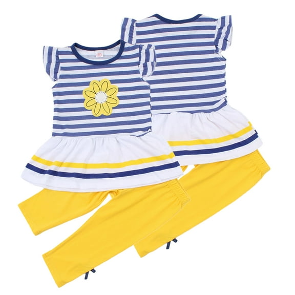 KYAIGUO 2Pcs Girls Summer Clothes 2Pcs Set for Kids Toddler, 12M-7Y Baby Cute Flower Striped T-Shirt Tops Pants Newborn Outfit