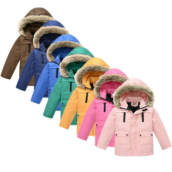 KYAIGUO 3-12Y Boys Girls Winter Coats Warm Parka Cotton Jacket with Removable Hood Waterproof Ski Jacket Outerwear for Kids Baby Toddler