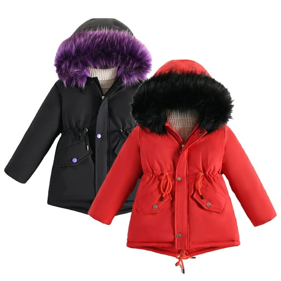 KYAIGUO 3-14T Kids Girls Winter Coats Teen Mid-Length Outerwear Toddle Hooded Parka Fleece Snow Outwear long Drawstring waistband Warm Zipper Hooded Parka Kid Fleece Snowsuit Jacket Coat