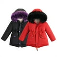 thumbnail image 1 of KYAIGUO 3-14T Kids Girls Winter Coats Teen Mid-Length Outerwear Toddle Hooded Parka Fleece Snow Outwear long Drawstring waistband Warm Zipper Hooded Parka Kid Fleece Snowsuit Jacket Coat, 1 of 8