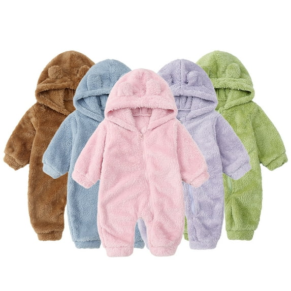 KYAIGUO 3-36M Newborn Baby Autumn Fleece Romper One-Piece Footies Jumpsuit Pajama Bear Hooded Warmer Snowsuit for Boys Girls