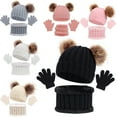 thumbnail image 1 of KYAIGUO 3 PCS Winter Beanie Hat Gloves Scarf for Kids Toddlers, Girls Boys Knit Fleece Lined Warm Gloves Beanie Scarf Set 1-5 Years, 1 of 9