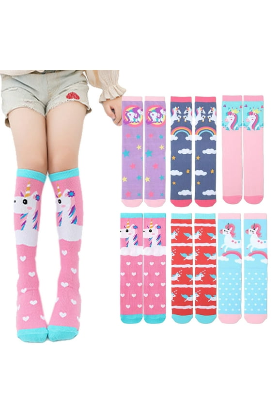 3 Pairs Girl's Knee High Socks Over Calf Kids Girls Knee High Socks Long Kids Overknee cartoon long socks 3-12Y