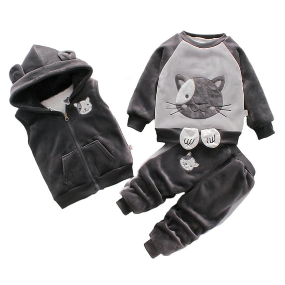 KYAIGUO 3 Piece Baby Girls Long Sleeve Sweatshirts Tops Pants Outfits Toddler Boys Autumn Cartoon Casual Set Fleece Sweatsuit+sweatpants+sleeveless Coats with Hoodie