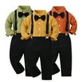thumbnail image 1 of KYAIGUO Baby Infant Boy Formal Gentleman Suits Toddler 3PCS Polka Dot Dress Shirt with Bowtie + Suspender Pants,6 Months - 9years, 1 of 8