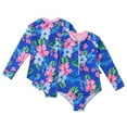 thumbnail image 1 of KYAIGUO 4-12T Girls Rash Guard One Piece Swimsuits Stripes Long Sleeve Zipper Bathing Suits UPF 50+/Sun Protection Tropical Plant Flowers Swimwear, 1 of 11