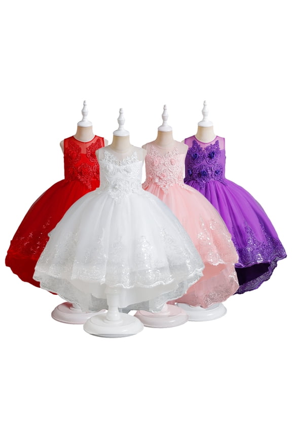 4-12Y Girls Tutu Dress with Train for Toddler Kids Handmade Tulle Party Dresses Evening Wedding Birthday Party Dresses Halloween Outfit Skirt