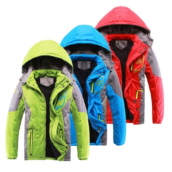 KYAIGUO 4-14Y boys Windproof Snow Jacket Coats for Toddler Kids Water Resistant Insulated Ski Jacket Teenagers Hooded Winter Thickened Padded Outerwear Jacket