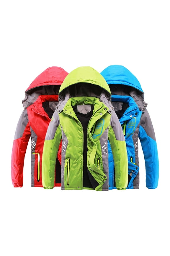 4-14Y boys Windproof Snow Jacket Coats for Toddler Kids Water Resistant Insulated Ski Jacket Teenagers Hooded Winter Thickened Padded Outerwear Jacket