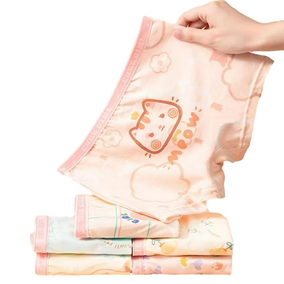 KYAIGUO 4 PCS Girls' Underwear Breathable Cotton Boxer Briefs Panties with Cute Patterns 2-13 Years Underwear Kids Toddler