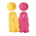 thumbnail image 1 of KYAIGUO 4PCS Baby Girls Blazer Outfits 2-9 Years Sleeveless Suit+ Vest Camisole Tops + Shorts +hat Set Summer Set for Kids, 1 of 9