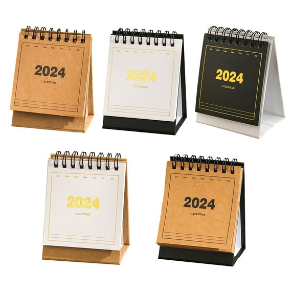 KYAIGUO 5 PCS Desk Calendar Mini Simple Desk Calendar 2023-2024 Sturdy Coil Portable Cute Desktop Organizer Calendar for Planning