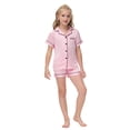 thumbnail image 1 of KYAIGUO 6-10T Unisex Kids Boys Girls Pajama Sets Summer Short Sleeve with Shorts Sleepwear Silky Button down Loungewear, 1 of 8