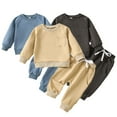 thumbnail image 1 of KYAIGUO 6M-4T Infant Baby Unisex Sweatshirt Sweatpants Set 2PCS Toddler Long Sleeve Solid Sweatpants Outfit Crewneck T-Shirt Top Drawstring Pants Set, 1 of 9