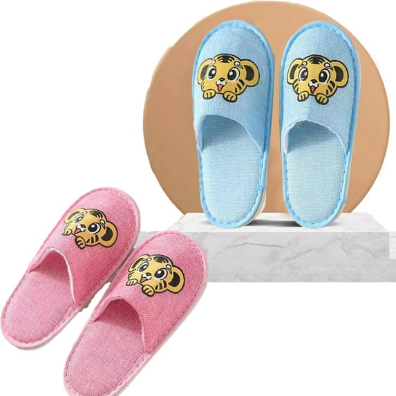 KYAIGUO 8PCS Kids Disposable Slippers Non Slip Indoor Slippers for 4-10y Cute Tiger Printing Closed Toe Spa Slippers for Hotel Travel