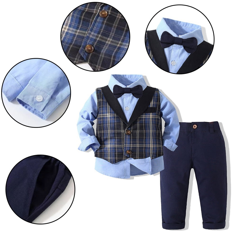 Boys 2-Piece Formal Suit – Red Shirt with Black Check Waistcoat & Bow Tie