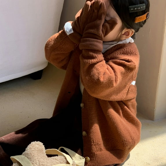 KYAIGUO 9M-5Y Girls Long Sleeve Cardigan Sweaters Open Front Cable Knit Chunky Cardigans Kids Cute Outerwear Coat Chunky Coat